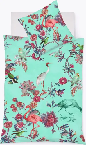 Fleuresse Mako-Satin Bettwäsche 135x200 Flamingo Vögel Tropik türkis 023513-19