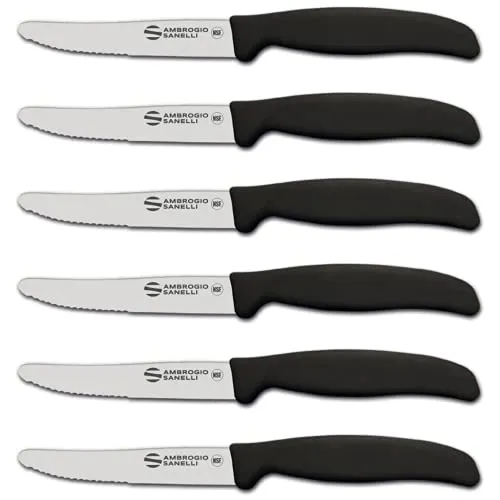 Sanelli Ambrogio Supra Tischmesser-Set - Professionelles 6-teiliges Set mit 11 cm halber Zahnklinge, Laserschärfe und ergonomischem Griff für präzise Schnitte. Spülmaschinenfest und Made in Italy.