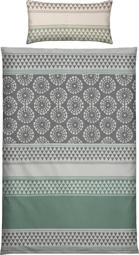 Erwin Müller Wendebettwäsche Feinbiber Streifen Jade-grau Größe 40x80 cm / 135x200 cm - hoher Kuschelfaktor, temperaturausgleichend, pflegeleicht, mit Reißverschluss