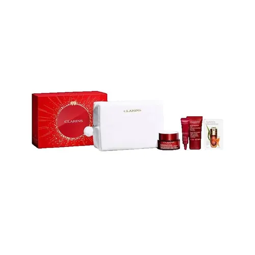 Clarins Super Restorative Holiday Season Geschenkset - Vielseitiges Kosmetikset für Damen mit Augencreme, Nacht- und Tagescreme sowie Intensiv-Serum. Ideal für eine strahlende Hautpflege-Routine und als perfektes Geschenk für jeden Anlass.