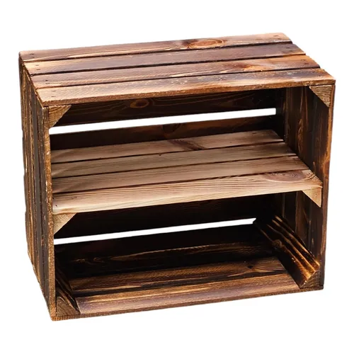 Holzkiste Obstkiste Weinkiste Regal mit Ablage Lang 50 x 40 x 30cm Geflammt