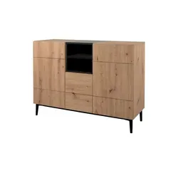 Kommode Nodica - Holzfarben, 120x90x42 cm - Moderne Kommode mit grifflosen Design, viel Stauraum hinter drei Türen und Einlegeboden. Hochwertige Materialien für langlebige Nutzung. Ideal für stilvolle Wohnräume.