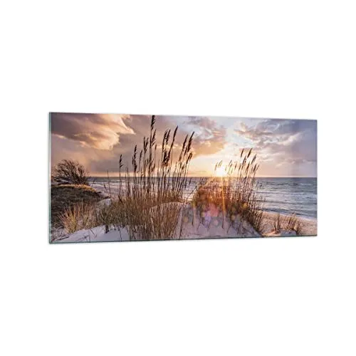 Wandbilder Dekoration Wohnzimmer Westen auf der Strand Panorama Bilder auf Glas 120x50cm Glasbild Schlafzimmer Küche Wand Kunstdruck Art Groß Wanddeko Bild im Glas Modern Wall Decor GAB120x50-4710