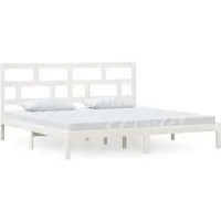 vidaXL Massivholzbett Weiß Kiefer 200x200 cm - Stilvolles Massivholzbett aus Kiefernholz, ideal für moderne Schlafzimmer. Robuste Sperrholzlatten garantieren optimale Matratzenunterstützung und Komfort. Lieferung umfasst nur den Bettrahmen, Matratze nicht enthalten.