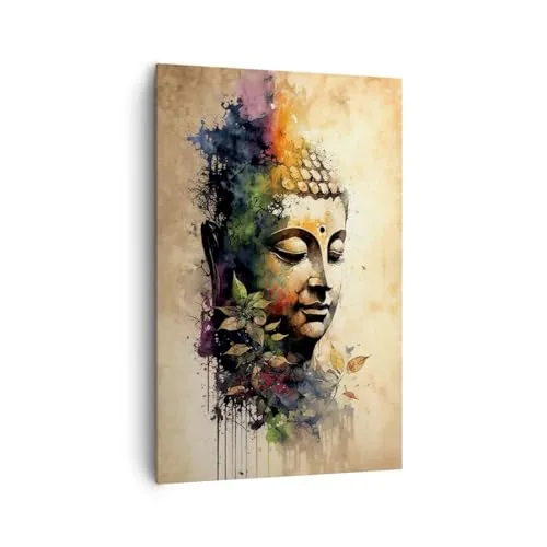 Wandbilder Dekoration Wohnzimmer Buddha Meditation Indien Bilder auf Leinwand 80x120cm Leinwandbild mit Rahmen Schlafzimmer Küche Deko Wand Kunstdruck Art Groß XXL Wanddeko Bild Canvas PA80x120-6188