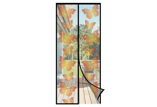 Sekey Insektenschutz-Tür Fliegengitter mit Schmetterlingsmotiv, magnetisch, 90 x 210 cm - Praktischer Insektenschutz für Balkontüren, einfach zu montieren ohne Bohren. Das dekorative Schmetterlingsmotiv sorgt für einladende Atmosphäre und schützt zuverlässig vor Mücken.