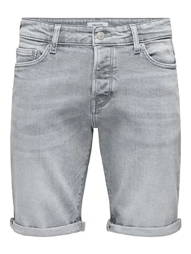 ONLY & SONS Jeansshorts PLY MGD 8774 TAI grau L - Herren-Shorts aus 68% Baumwolle und 30% recycelter Baumwolle, knielang mit komfortablem Elasthan-Anteil für optimale Passform und Bewegungsfreiheit.