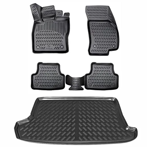 ELMASLINE 3D Gummimatten Set für VW T-ROC 2017-2025 - Kofferraummatten für VW T-Roc, passgenau mit 5cm hohem Rand für optimalen Schutz vor Wasser und Schmutz. Umweltfreundliches, geruchloses Gummi, pflegeleicht und rutschhemmend.