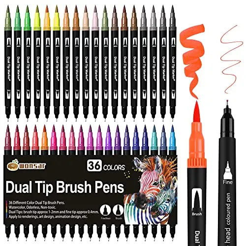 Filzstifte 36 Farben, Dual Brush Pen Set Pinselstifte Marker Fineliner Set Aquarell Stifte Für Bullet Journal, Malbücher, Handlettering, Manga Mandala stifte Malstifte Für Kinder und Erwachsene