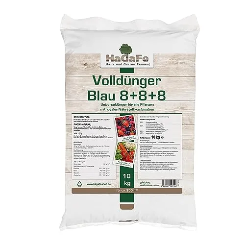HaGaFe Volldünger Blau - Universaldünger für gesunde Pflanzen - Dünger für eine harmonische Pflanzenernährung, sorgt für kräftiges Wachstum und leuchtende Blüten. 10 kg reichen für bis zu 250 m², ideal für Gartenliebhaber.