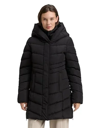 TOM TAILOR Steppmantel für Damen, schwarz (deep schwarz) - Funktionsjacke mit Kapuze, ideal für kühle Tage. Der Mantel bietet einen regular fit, ist pflegeleicht und mit elastischem Bund für optimalen Tragekomfort.