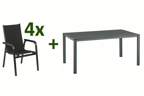 KETTLER Garten-Essgruppe KETTALUX-PLUS - Moderne Esstischgruppe von KETTLER, anthrazit, mit 160x95 cm Tisch und 4 stapelbaren Sesseln. Wetterfest, stabil und elegant – der perfekte Begleiter für entspannte Stunden im Freien.