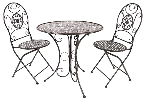 Kobolo Metalltischset - Braunes Bistroset mit Tisch und 2 Klappstühlen - Bistrosets für die Terrasse – Platzsparendes Metallset mit zeitlosem Design, ideal für kleine Außenbereiche und witterungsgeschützt lagerbar.
