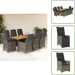 Vidaxl 9-tlg. Garten-essgruppe Mit Kissen Grau Poly Rattan