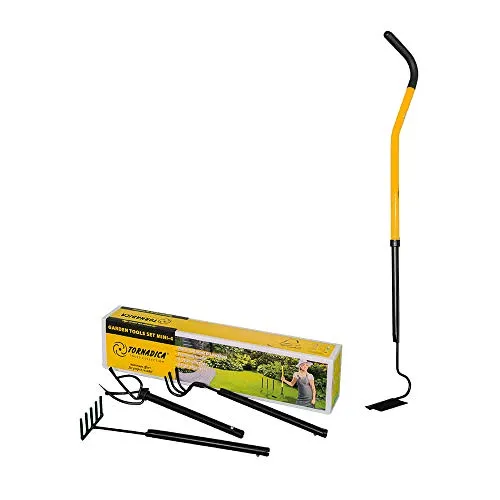 TORNADICA Gartenwerkzeug-Set mit kompaktem Design für die Pflege von Gärten und Blumentöpfen, inklusive Mini-Kultur, Rillenabzieher mit 3 Zähnen und Mini-Rechen, Höhe verstellbar max. 95 cm, 1,55 kg
