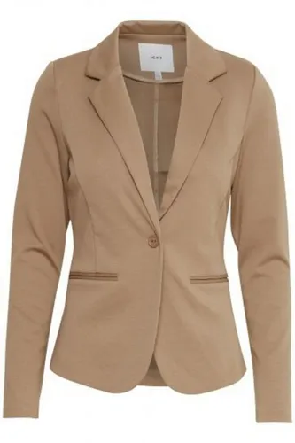 Ichi Kurzblazer Kate - Eleganter Business-Look - Business-Mode: Schmal geschnittener Kurzblazer in Beige, ideal für einen stilvollen Auftritt im Büro, mit elegantem Knopfverschluss und langärmligem Design.