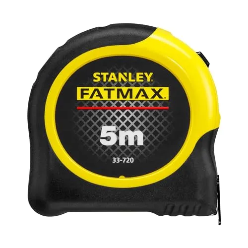 Stanley FatMax Bandmass Blade Armor, 5m Länge, Feststeller, automatischer Rücklauf, Gürtelclip, DynaGrip, 0-33-720