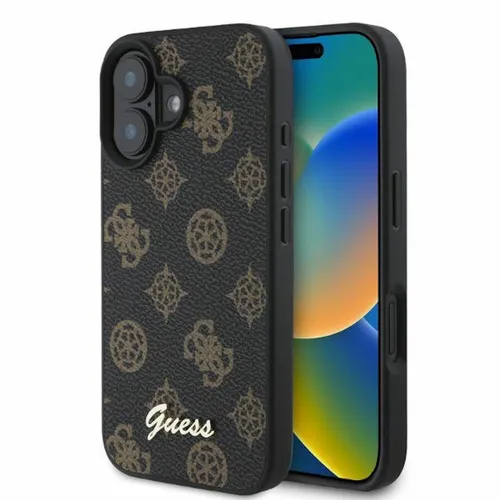 GUESS Hardcase Hülle für iPhone 16 – Peony Script Design mit MagSafe