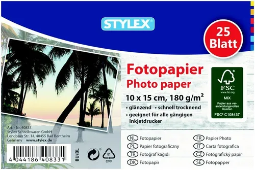 Stylex 40833 - Fotopapier 10 x 15 cm, 180 g/m², FSC-zertifiziert