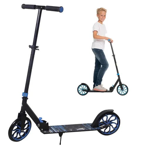 Cityroller Scooter 200mm klappbar - Schwarz Blau - Roller für Kinder ab 5 Jahren, höhenverstellbar und leicht klappbar, ideal für sicheren Fahrspaß bis 100kg.