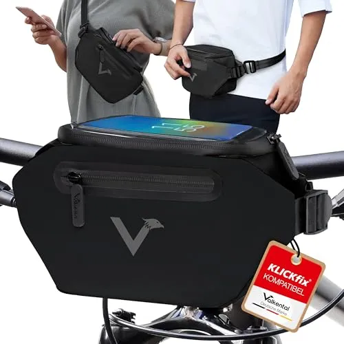 Valkental® x KLICKfix® 3in1 Fahrradtasche Lenker - Fahrradtasche, vollreflektierend und wasserfest, wandelbar in Bauch- & Seitentasche, ideal für den Stadtalltag mit 4L Volumen.