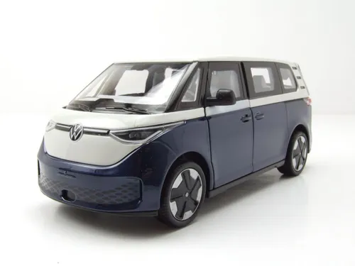 VW ID.BUZZ Bus Modellauto 1:24 dunkelblau metallic weiß - Detailgetreues 1:24 Modell des VW ID.BUZZ, ideal für Sammler und als Dekoration. Hochwertiges Die-Cast Material und originalverpackt, ca. 16 cm lang in ansprechenden Farben.