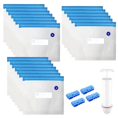 Stück 21x22cm Vakuumbeutel Lebensmittel Wiederverwendbar mit Ventil Reißverschluss Pumpe Dichtungsklammern Vakuumversiegelte Bags Sous Vide Vakuumierbeutel Vakuumierer Zuhörer Essen Fleisch 20