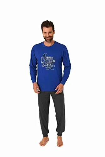 Herren Schlafanzug Pyjama Langarm mit Bündchen und edlen Frontprint - 212 101 10 905, Farbe:blau, Größe:56