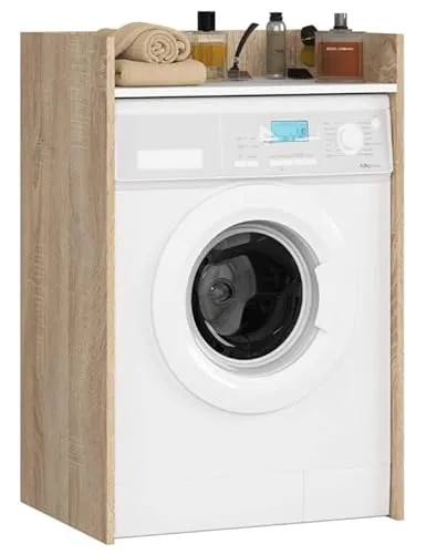BDW Waschmaschinenschrank 97,5x64x50 cm, für Waschmaschine & Wäschetrockner, Badezimmerschrank Hoch, Badezimmer Möbel, Bad Schrank Badezimmerschrank (Eiche Sonoma/Weiss)
