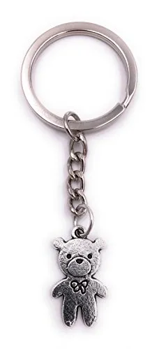 H-Customs Teddy Bär Kuscheltier mit Schleife Schlüsselanhänger Anhänger Silber aus Metall