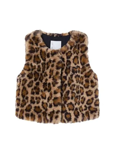 Vertbaudet Mädchen Webpelzweste braun mit Glitzerstern-Druck 122 - Stylische Webpelzweste für Mädchen, mit glitzerndem Innenfutter und praktischem Druckknopfverschluss. Ideal für modische Looks in der Übergangszeit.