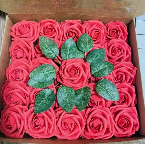 Künstliche Blumen Rosen, 25 Stück Deko Blumen Fake Rosen kunstblume für DIY Hochzeit, Valentinstag,Blumensträuße Braut Zuhause Dekoration Rot