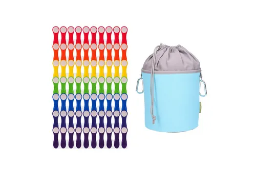trendfinding 70 Regenbogen Wäscheklammern mit Softgrip und Canvas Beutel - Wäscheklammern Set – 70 bunte Klammern mit Edelstahlfedern und ein robuster Klammerbeutel aus Canvas für einfache Aufbewahrung. Ideal für drinnen und draußen, auch bei Wind.
