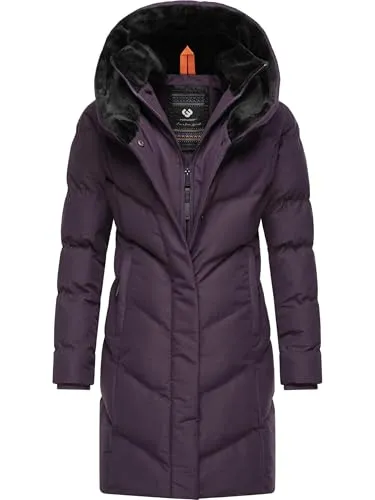 RAGWEAR Natalka Cosy Damen Steppmantel - Funktionsjacken, taillierter Wintermantel mit flauschigem Kunstfell am Kragen, wasserdicht und atmungsaktiv – ideal für kalte Tage.