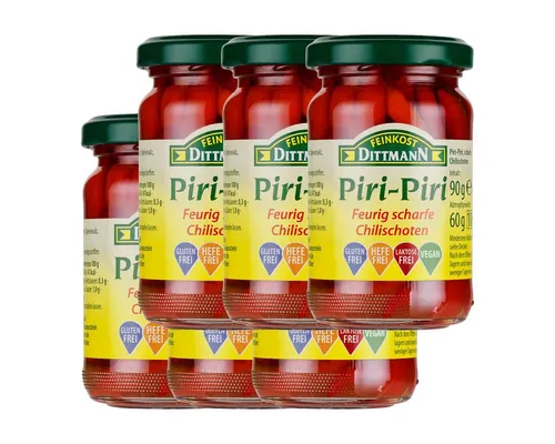 Feinkost Dittmann Gemüsekonserve, Feinkost Dittmann Piri Piri feurig scharfe Chillischoten 90g 6er Pack