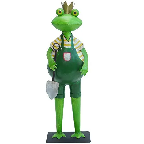 Exner lustiger Deko-Frosch - Gärtnerfrosch mit Krone und Spaten - Gartenstatuen - Handgefertigter Deko-Frosch aus Metall, ideal für drinnen und draußen, bringt Humor in Ihren Garten mit einer Größe von ca. 15 x 15 x 45 cm.