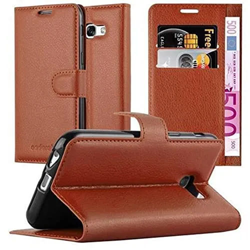 Cadorabo Hülle kompatibel mit Samsung Galaxy A5 2017 Handyhülle aus Kunst Leder Flip Klappbare Stoßfeste Magnetische [Standfunktion] [Kartenfächern] Cover Hülle für Galaxy A5 2017 Tasche in Braun