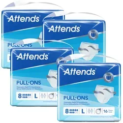 Attends Pull-Ons 8 L, 64 Stück - Diskrete Einmalhosen für mittlere Inkontinenz - Inkontinenzeinlagen mit hohem Tragekomfort und zuverlässigem Schutz. Der doppelte Saugkern hält die Haut trocken und die Odour Protection Technologie verhindert unangenehme Gerüche.