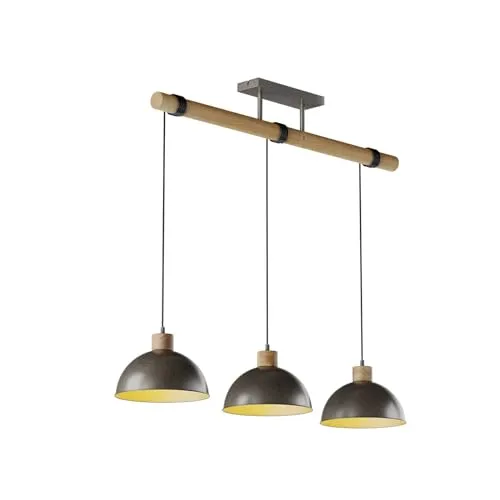 Lindby Esstisch Pendelleuchte aus Metall und Holz - Moderne 3-flammige Hängeleuchte für Esszimmer und Küche, kombiniert dunkles Metall mit hellem Holz für einladendes Lichtflair und gemütliche Atmosphäre.