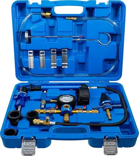 BGS 74405 Kühlsystem-Abdrück- und Befüllwerkzeug-Satz - 13-teiliges Set mit 2 Adaptern zur einfachen und effizienten Abdichtung und Befüllung von Kühlsystemen, ideal für Werkstätten und Hobbymechaniker.