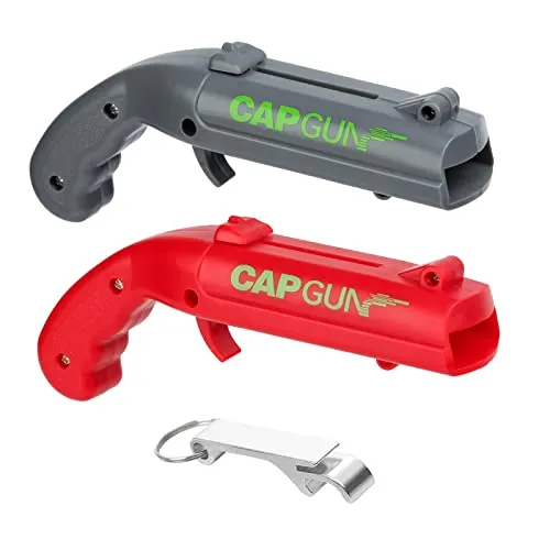Cap Gun Flaschenöffner 2 Packungen Bieröffner Flasche Flaschenverschluss Gun Shooter Gun Launcher Opener Bierdeckelpistole für Home Bar Party (grau+Rot)