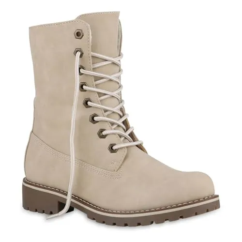 Mytrendshoe Schnürstiefeletten Damen Warm Gefütterte Stiefeletten 813135 - Wanderschuhe für Damen, warm gefüttert und ideal für kalte Wintertage. Robuste Schnürstiefeletten mit Kunstfell sorgen für Komfort und Stil bei jedem Schritt.