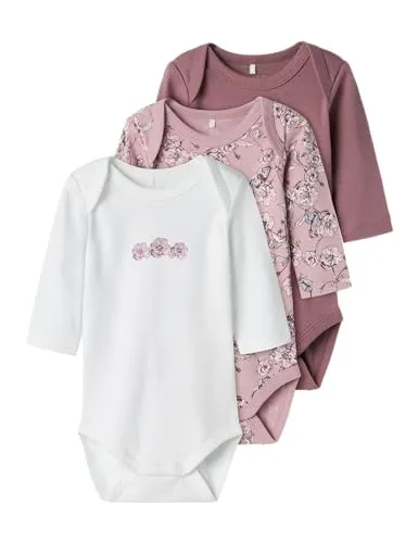Name It Langarmbody NBFBODY 3P LS GRAPE FLOWER NOOS (3er Pack) - Baby-Wäsche aus 100% Baumwolle, pflegeleicht und mit süßem Print, ideal für den Alltag Ihrer Kleinen.