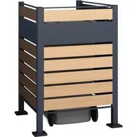 Westmann Mülltonnenverkleidung Planum Metall 1 x 240 l - Mülltonnenbox in Holzoptik, aus pulverbeschichtetem Stahl, dient auch als dekorativer Sichtschutz und Lagerplatz für Fahrräder oder Besen. Ideal für eine aufgeräumte Außenansicht.