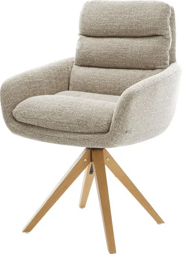 DELIFE Drehstuhl Abelia-Flex mit Armlehnen – Beige Webstoff und Holzgestell