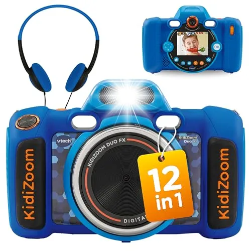VTech KidiZoom Duo FX blau - Robuste Digitalkamera mit 5 MP Rückkamera, Musik-Player, 7 Kreativ-Apps und coolem 4-fach Zoom