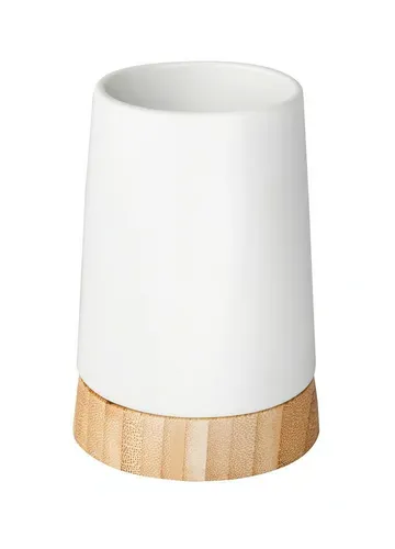 WENKO Zahnputzbecher Mod. Bamboo, mit weißer Keramik & Bambus