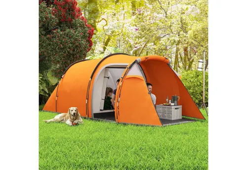 Outsunny Kuppelzelt mit Vorraum, Lampenhaken, 2000mm Wassersäule, Personen: 3 (Tunnelzelt, 1 tlg., Familienzelt), für Camping Reise Trekking Garten, Orange