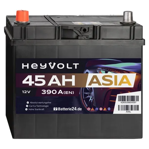 HeyVolt 45Ah Starterbatterie ASIA A45L 12V 390A PKW