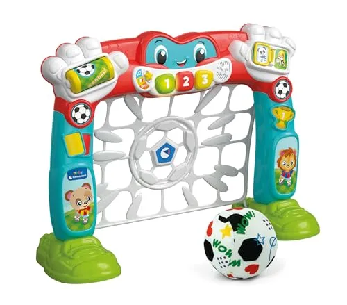 Clementoni Baby Tira e Segna Goleador Fußballtor für Kinder - Motorikspielzeug mit interaktivem Fußballtor, das Tore erkennt und mit realistischen Klängen begeistert, ideal für Kinder ab 18 Monaten.